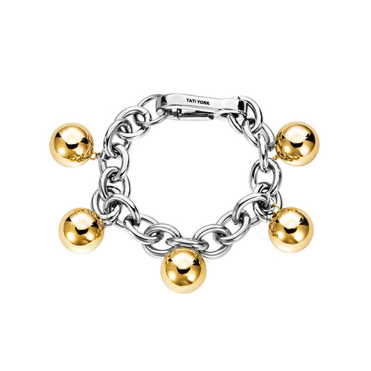TATI YORK Five balls bicolor steel chain bracelet with ball pendants