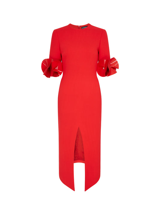 FLOWER SHORT SLEEVE MIDI DRESS