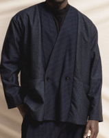 Double-Breasted Relaxed Blue Blazer