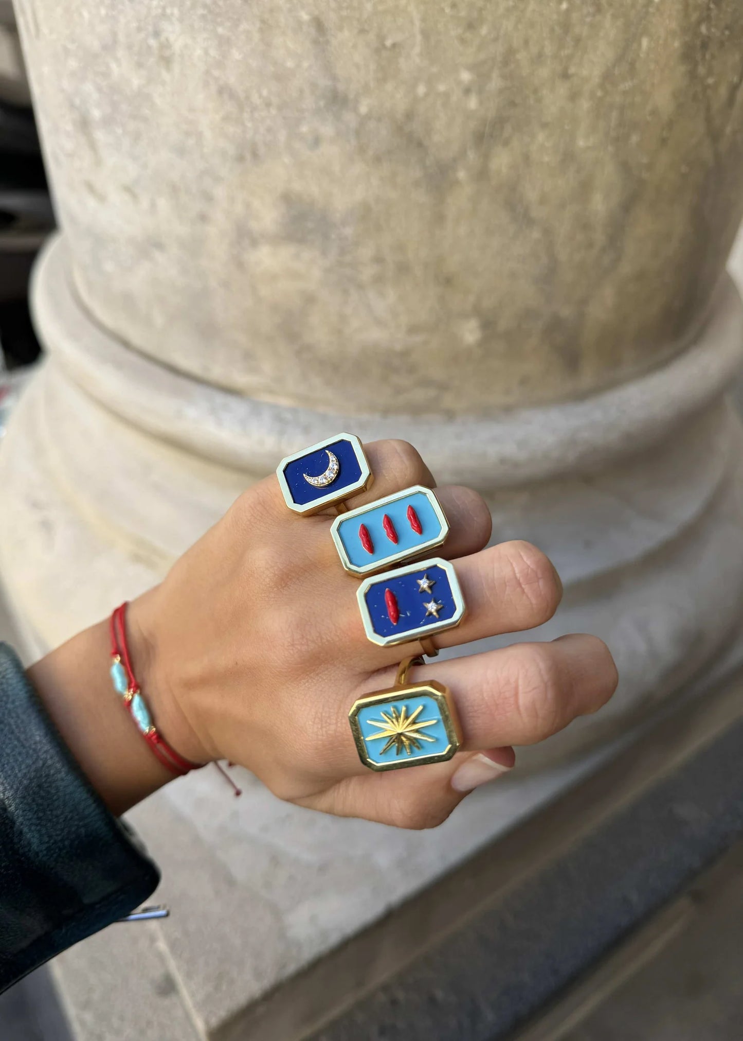 Turquoise Red Three Lip Ring