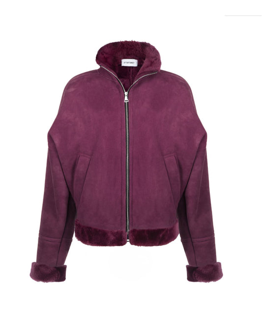 Plum Shearling Leather Jacket