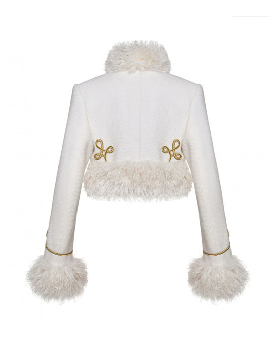 Fur-Trimmed White Jacket