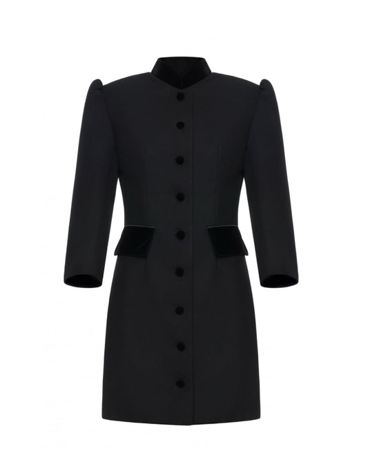 Velvet-Trimmed Tailored Midi Dress