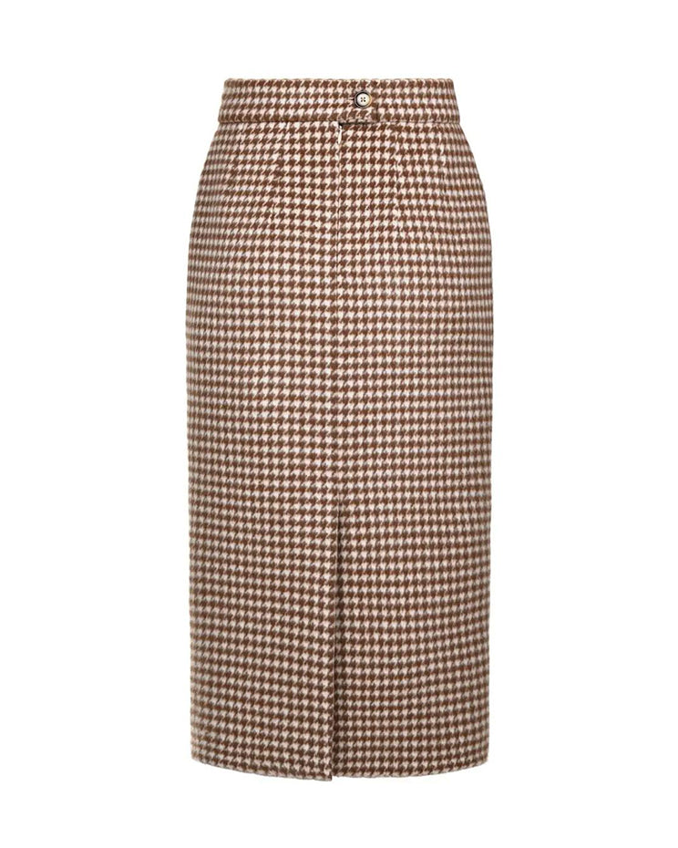Wool "Houndstooth" Midi Skirt