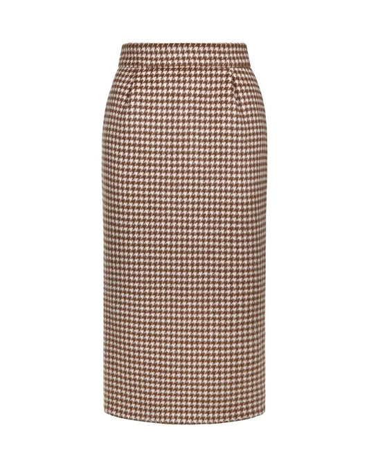 Wool "Houndstooth" Midi Skirt