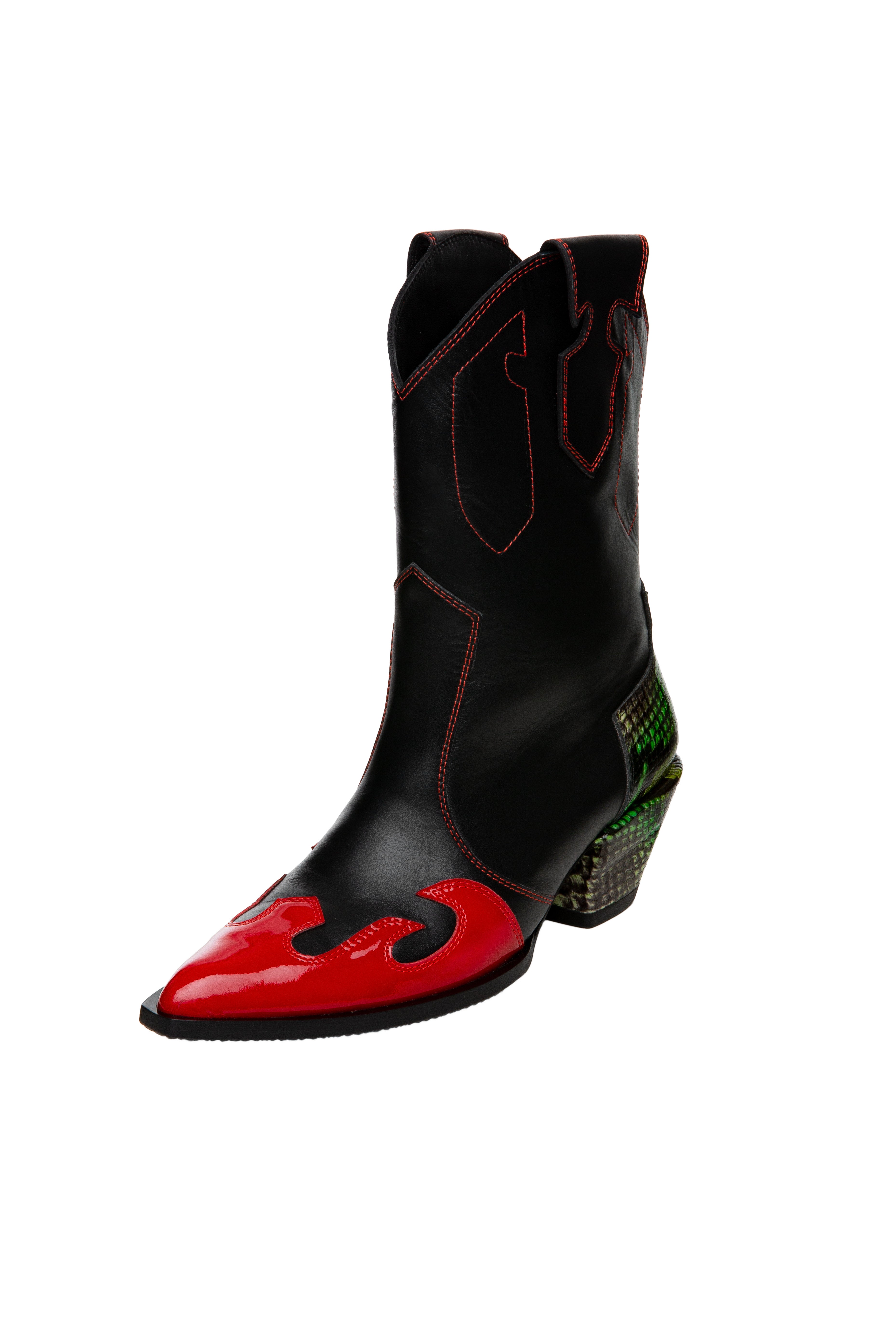 Cowboy boots with green and red details