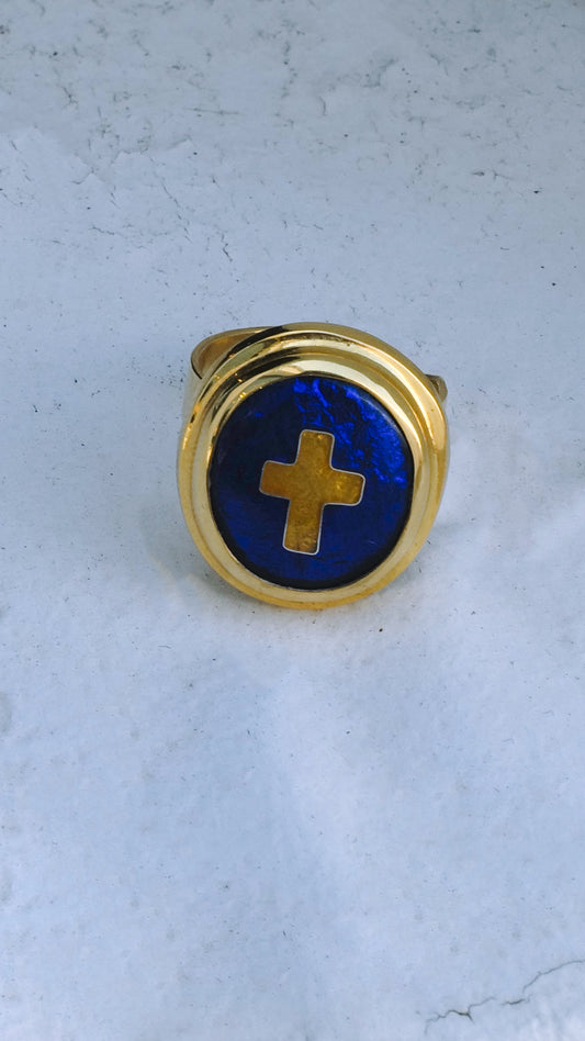 Blue ring with cross