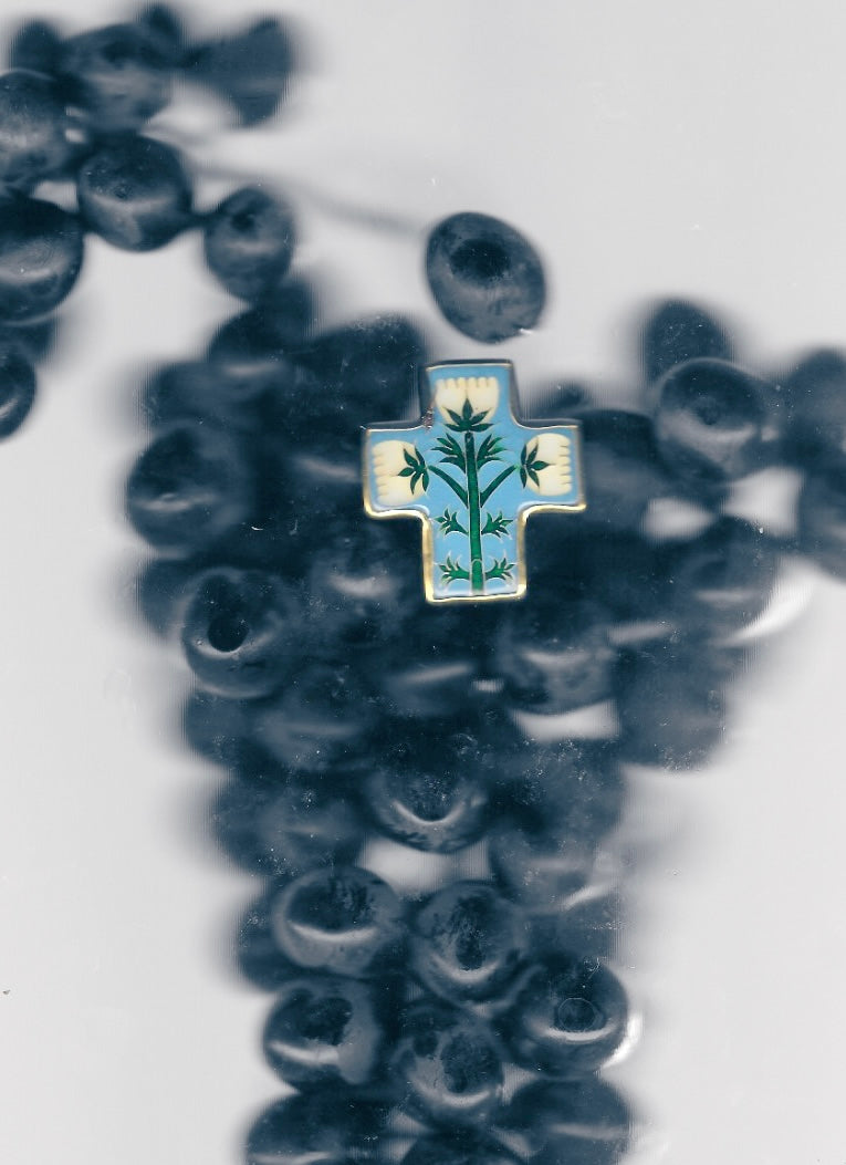 Blue Cross Ring with Floral