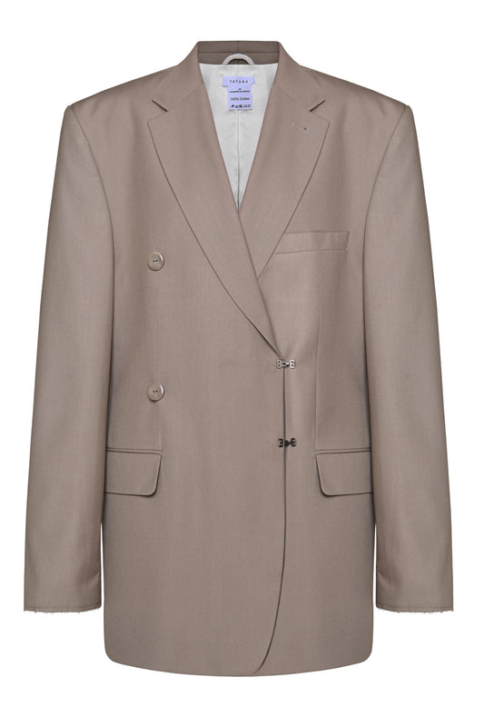 Oversize dark beige blazer with hooked buttons
