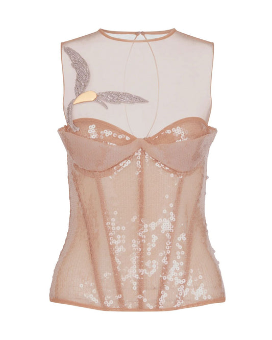 KOMA beige corset top W bird detail