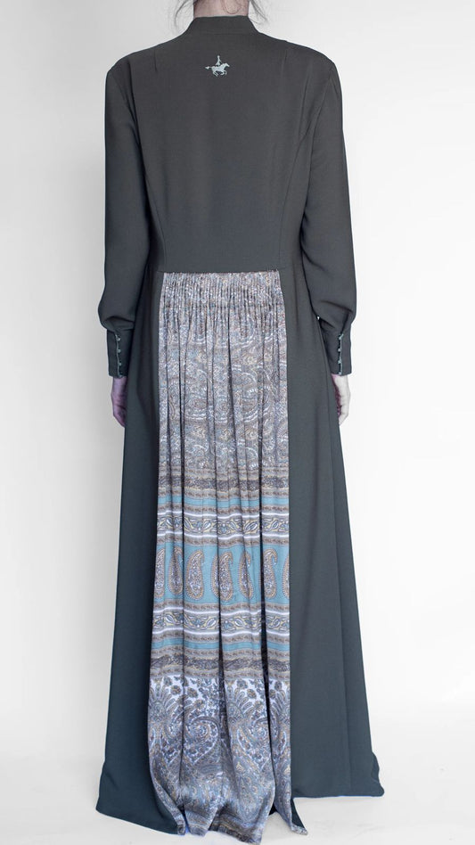 akhalukhi cotton olive dress/gold sky blue