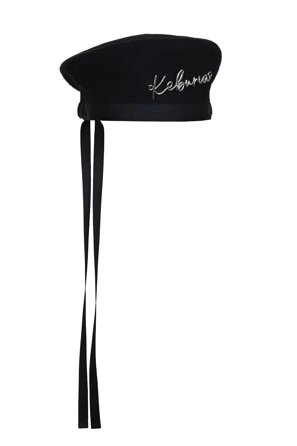 KEBURIA' SILVER-TONE PLAQUE EMBELLISHED WOOL BERET black