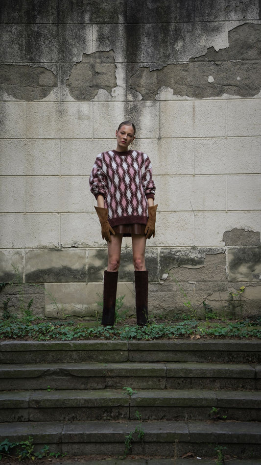 Brown Sweater W/ Pink And White Details