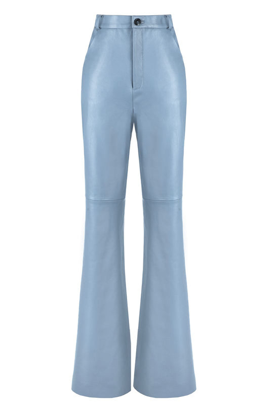 Sky Blue Flared Leather Look Pants