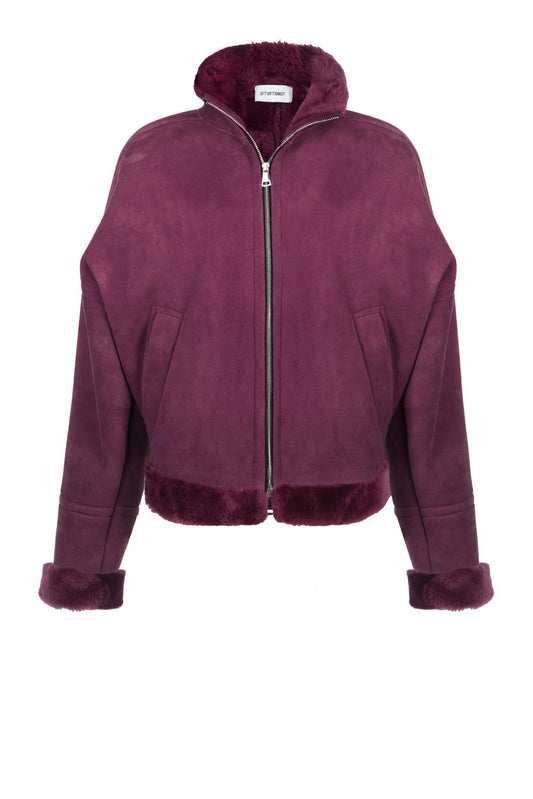 Plum Shearling Leather Jacket