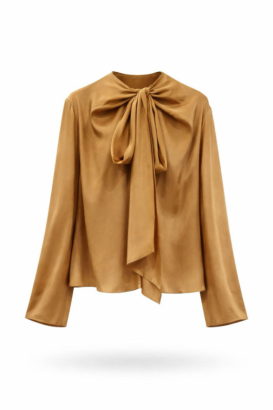 Camel Bow Tie Blouse