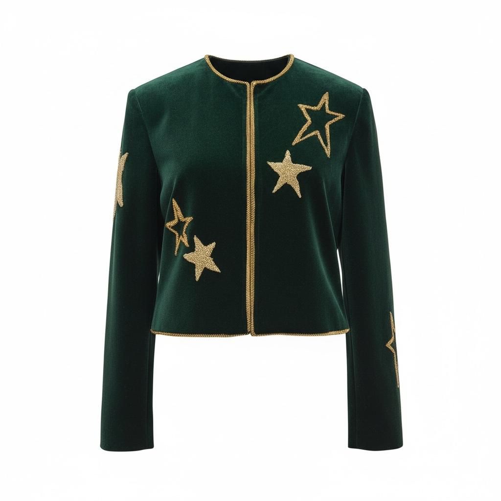 Dark Green Star Embroidered Jacket