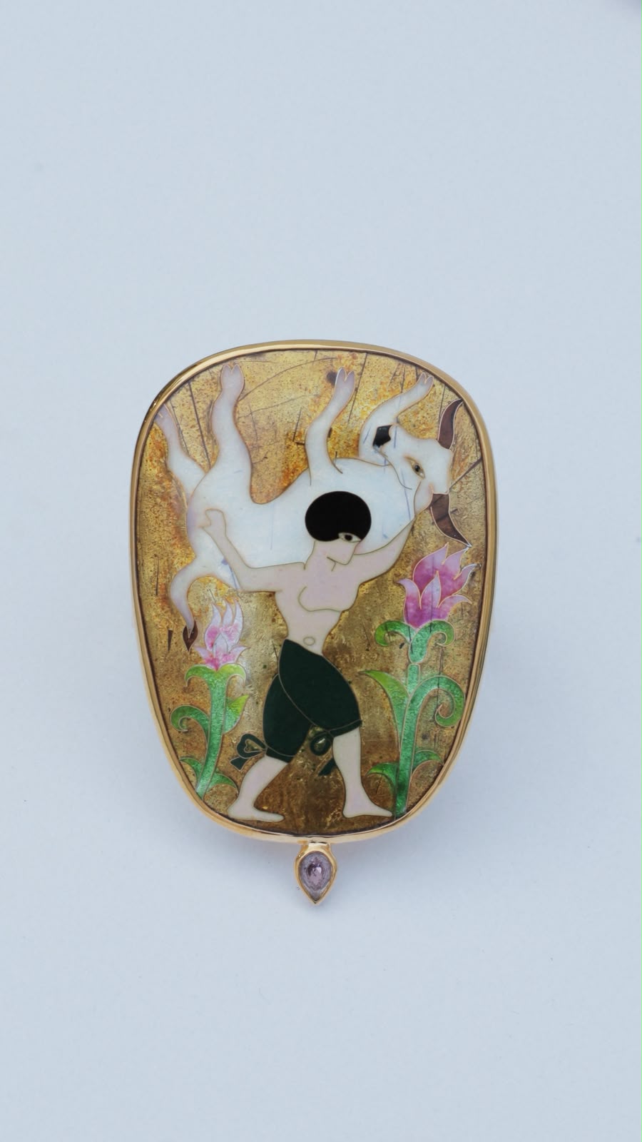Golden Bull and Figure Enamel Bracelet