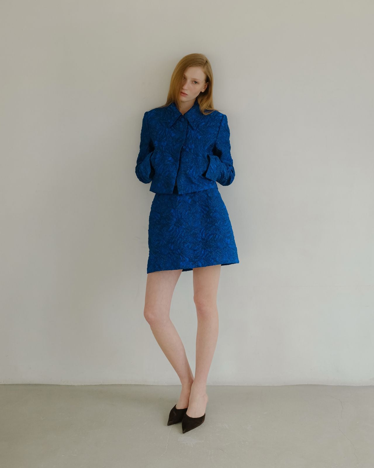 Blue Jacquard Skirt Short