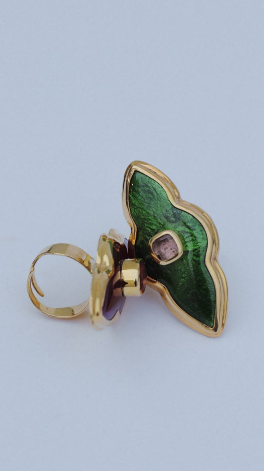 Green Enamel Gemstone Ring