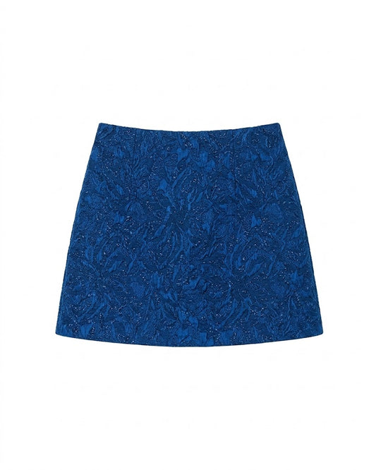 Blue Jacquard Skirt Short