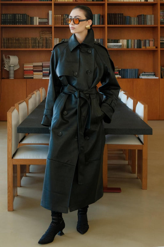 Black leather trench