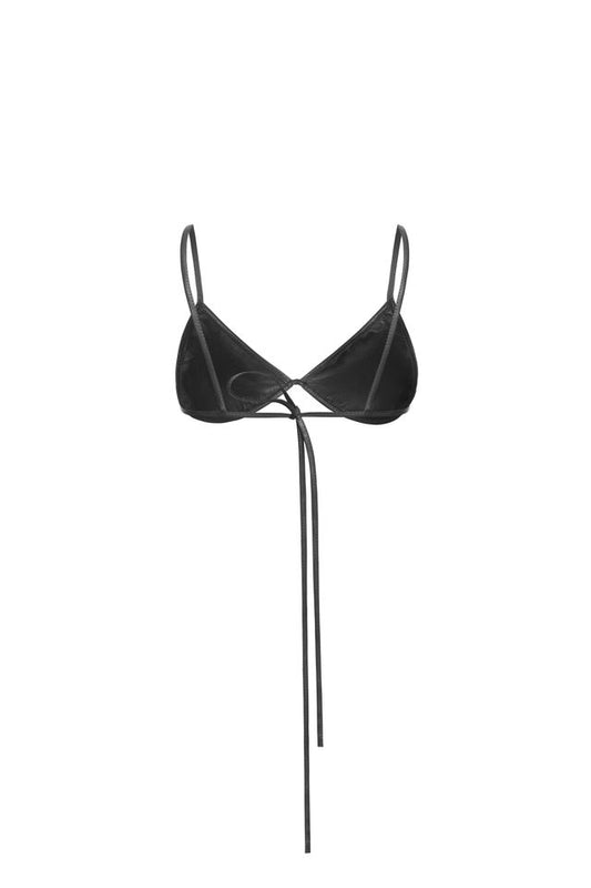 Black leather bra