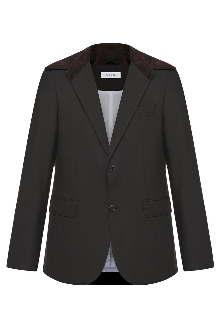 jacket with suede collar