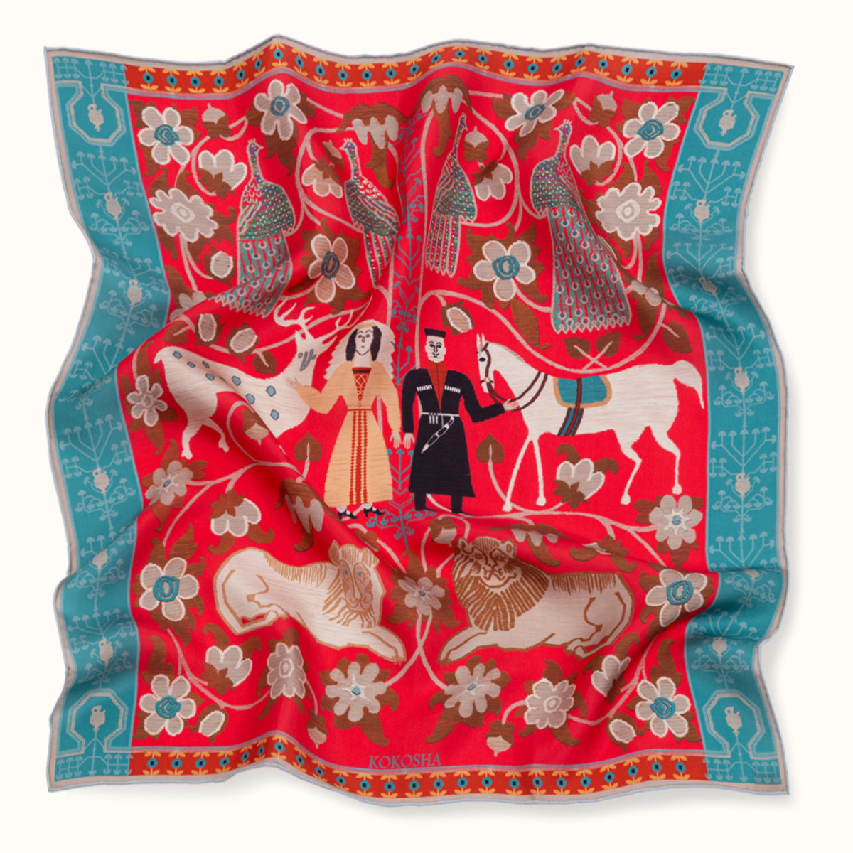Scarf "WEDDING" silk on a red background