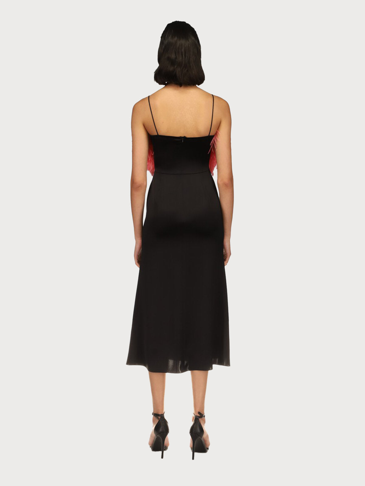 Satin Dress with Pink Feathers