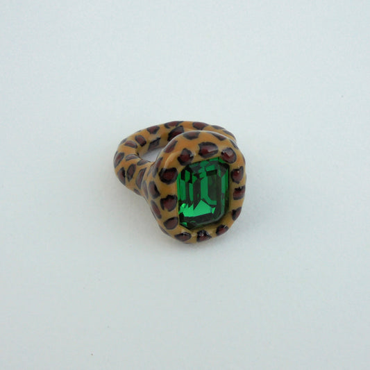 Leopard Ring with Green Stone