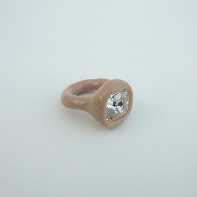 Beige Ring with White Stone