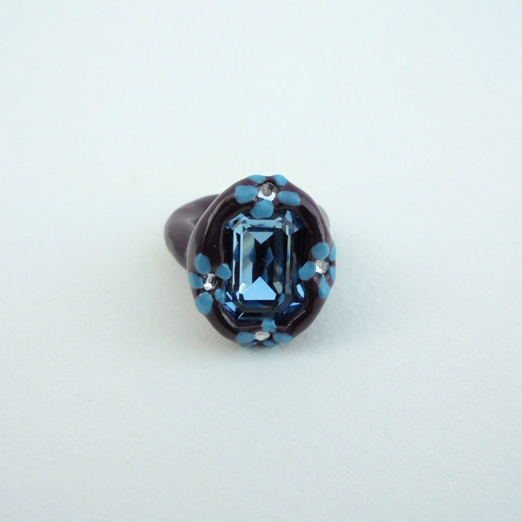 Purple Floral Ring with Blue Stone