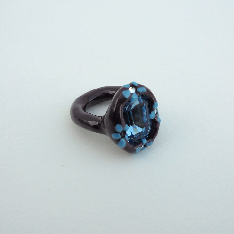 Purple Floral Ring with Blue Stone