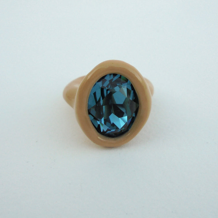 Beige Ring with Blue Stone