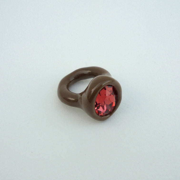 Brown Ring with Red Stone