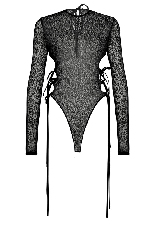 BLACK TRANSPARENT BODYSUIT