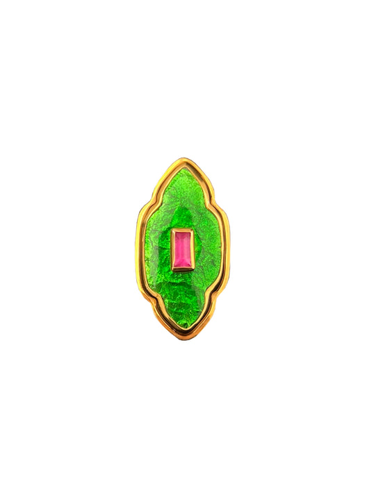 GREEN RING WITH A PINK STONE