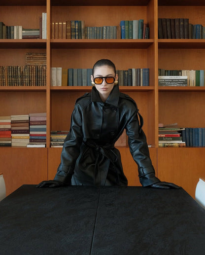 Black leather trench