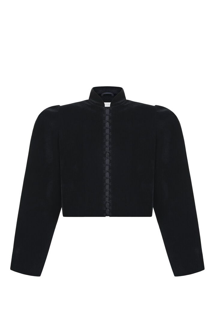 Puff-sleeved velvet jacket