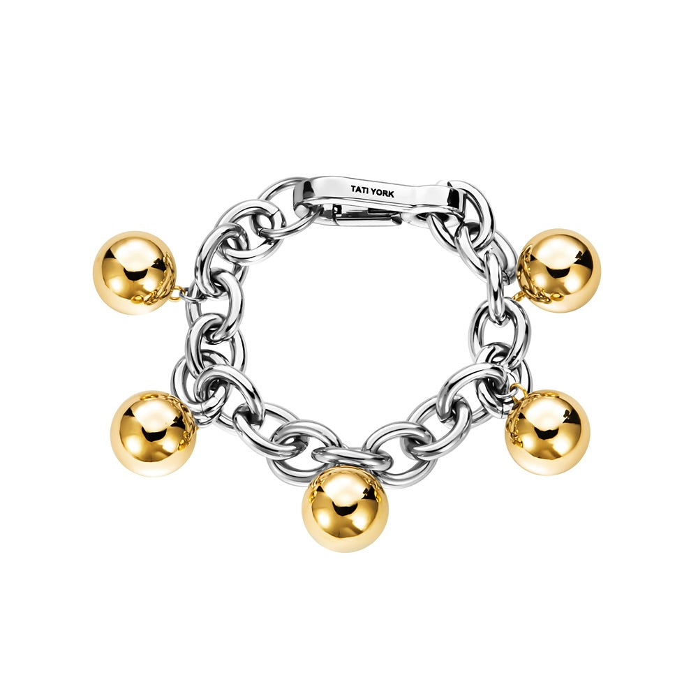 TATI YORK Five balls bicolor steel chain bracelet with ball pendants