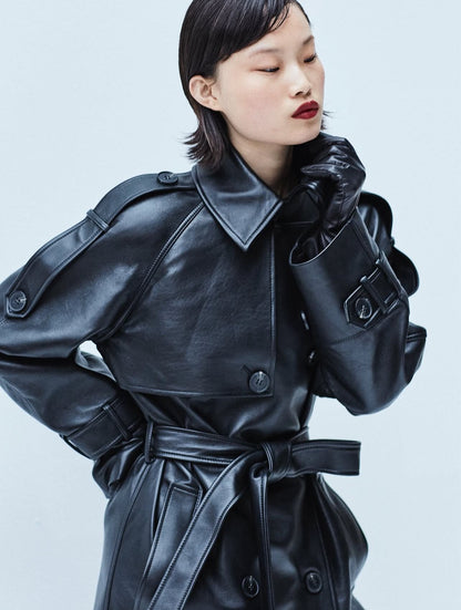 Black leather trench