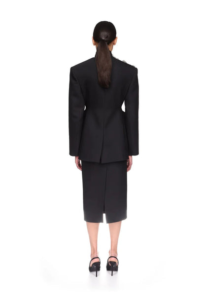 CRYSTAL BROOCH EMBR DETAIL HOURGLASS SHAPE JACKET