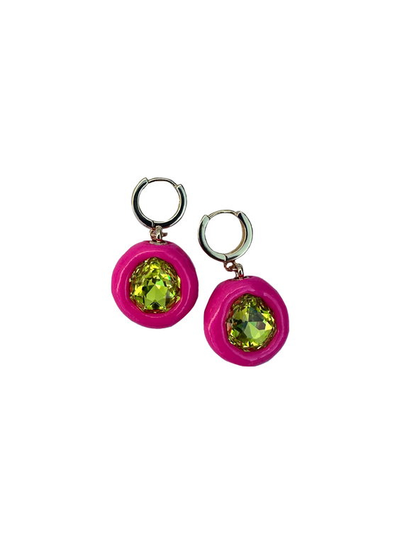 Pink Earrings with Green Stone