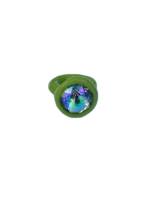 Green Ring with Multicolor Stone