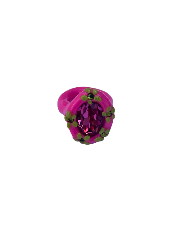 Pink Floral Ring with Pink Stone