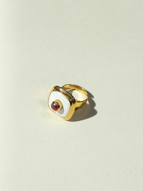 White Ring With Pink Gemstone