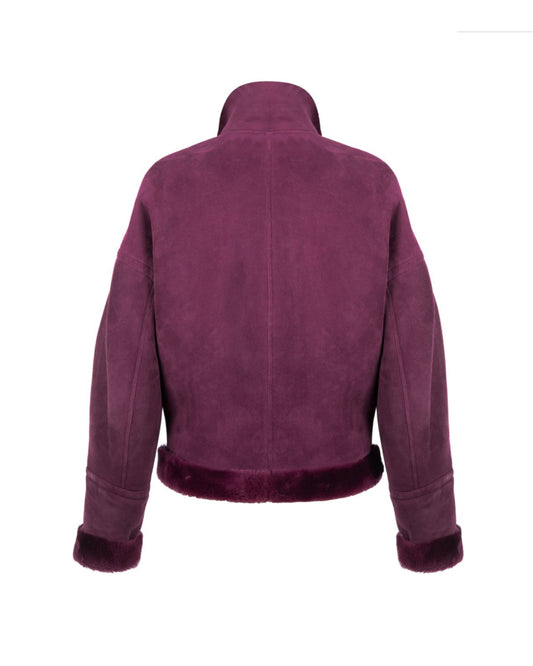 Plum Shearling Leather Jacket