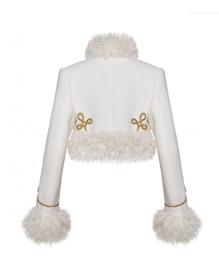 Fur-Trimmed White Jacket
