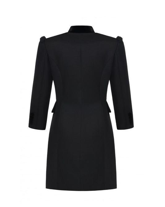 Velvet-Trimmed Tailored Midi Dress